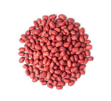 Fıstık ezmesi, kavrulmuş Arachis fındık yığını, Fıstık Fındığı Yığını, Kabuklu Yer Fıstığı, Beyaz Arkaplanda Kırmızı Fıstık Üstü Görünümü