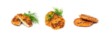 Şnitzel izole edilmiş, kızarmış tavuk filetosu, ev yapımı Escalope, Viyana şnitzeli beyaz arka planda.