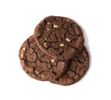 Yuvarlak çikolatalı kurabiyeler izole, Kahverengi Tereyağlı Bisküviler, Cevizli Çıtır Kakao Keki, Yuvarlak Çikolatalı Kurabiyeler Beyaz Arkaplanda Üst Görünüm