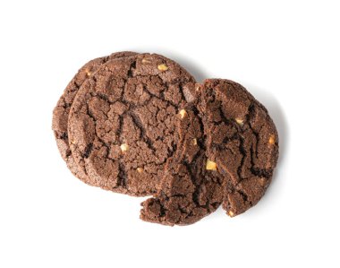 Kırık Çikolatalı Bisküvi, Siyah Yuvarlak Kurabiye, Kara Yumuşak Bisküviler, Ev Yapımı Tereyağlı Kurabiyeler, Beyaz Arkaplanda Taze Tatlı Kakao Krakeri