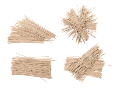 Dry Soba Isolated, Raw Buckwheat Noodles, Uncooked Buck Wheat Pasta, Gluten-Free Soba Spaghetti on White Background Top View