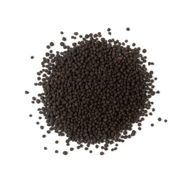 Granüler Akvaryum İzole, Doğal Balık Tankı Substratı, Kara Organik Toprak, Gübreli Dünya, Beyaz Arkaplandaki Kapalı Kapalı Kapalı Kapalı Bitkiler İçin Uygun Yumuşak Gözenekli Granüler Toprak