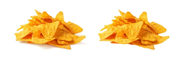 Nachos Chips Geïsoleerd Nacho Snack Set Met Schaduw Mexicaanse Driehoek — Stockfoto