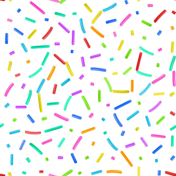Candy Sprinkle Seamless Pattern, Donut Rainbow Sprinkles Texture Background, Sweet Color Glaze Decoration, Many Small Vermicelli, Vector Illustration