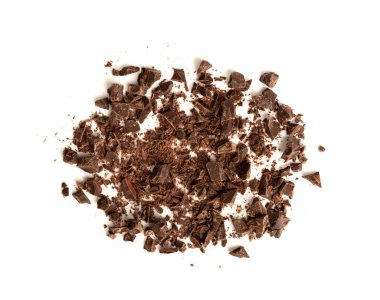 Izgara Çikolata, Parçalanmış Çikolata Parçacıkları, Kırık Kırıntı Yığını, Dağılmış Gevrek, Beyaz Arkaplan Üstü Görünümlü Çikolata Şekerlemeleri