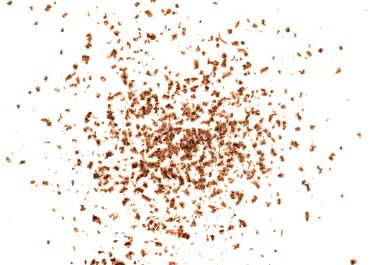 Izgara Çikolata Yığını, Ezilmiş Çikolata Parçacıkları, Kırıntılar, Dağılmış Gevrekler, Beyaz Arkaplanda Şekerlemeler İçin Kakao Serpintisi