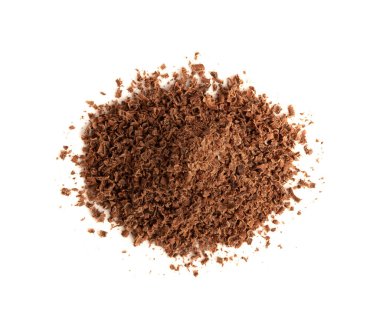 Izgara Çikolata Yığını, Ezilmiş Çikolata Parçacıkları, Kırıntılar, Dağılmış Gevrekler, Beyaz Arkaplan Üstü Görünümlü Çikolata Şekerlemeleri