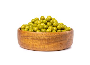 Canned Green Peas Isolated, Sweet Pea Pile, Cooked Legume, Protein Source, Healthy Vegan Food, Green Peas on White Background