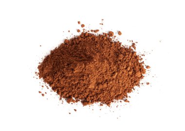 İzole edilmiş kakao tozu, kakao tozu, kuru kakao tozu, kuru kakao tozu, beyaz arka planda ev yapımı çikolata için kakao tozu.