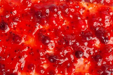Kızılcık reçeli arkaplan, çilek sosu, kızılcık jölesi, kızılcık jölesi, konfeksiyon lekesi, dökülmüş kızılcık sosu, metin için metin alanı