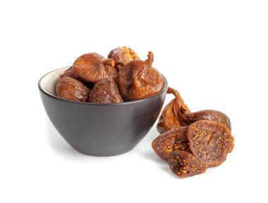 Kuru İncirli, Kurutulmuş Ficus Carica Meyvesi, Tatlı Sağlıklı Diyet, Tropikal Tatlı, Buruşuk Kurutulmuş Atıştırmalık, Beyaz Arkaplanda Kuru İncirler