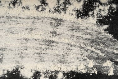 Un dokusu Arkaplanı, Kopya Alanı ile Buğday unu Deseni, Pastane Afişi, Soyut Un Çerçevesi, Siyah Tabaka Üzerine Beyaz Toz