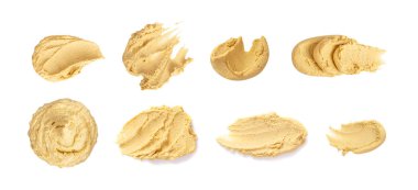 Hummus Smear Isolated, Houmous Dip, Tahini Sauce, Middle Eastern Dip, Hummus Spread on White Background Top View