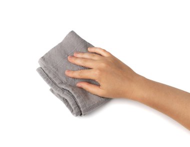 Gri keten peçete yalıtılmış, Vintage Katlanmış Masa örtüsü, Doğal Tekstil, Beyaz Arkaplanda Keten Peçete