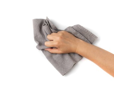 Gri keten peçete yalıtılmış, Vintage Katlanmış Masa örtüsü, Doğal Tekstil, Beyaz Arkaplanda Keten Peçete