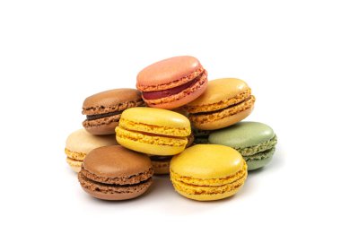 Macaron Cake Isolated, Macaroon Cookie, Almond Meringue, Sweet Macaroons, Colorful French Dessert on White Background
