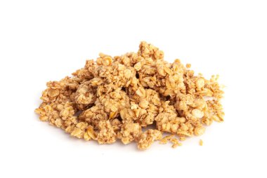 Tahıl Yığını İzole Edilmiş, Müsli Kahvaltısı, Gevrek Gevrek Kahvaltı, Tohum ve Tahıllı Yulaf Ezmesi Müsli, Sağlıklı Diyet Yemeği, Beyaz Arkaplanda Granola