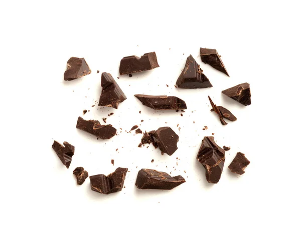 Riven Choklad Isolerad Krossad Krossad Choklad Rakningar Crumbs Pile Spridda — Stockfoto