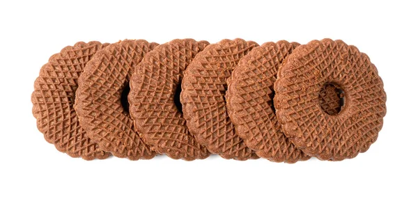 Pierścienie Czekoladowe Herbatniki Izolowane Brązowe Koła Cookie Ciemne Miękkie Herbatniki — Zdjęcie stockowe