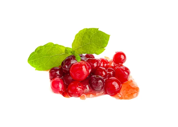 Cranberry Jam Smear Geïsoleerd Lingonberry Sauce Red Marmalade Splash Cranberries — Stockfoto