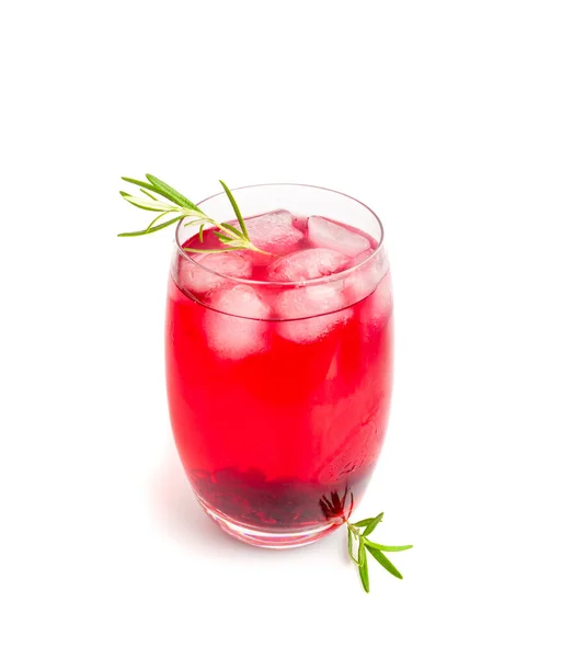Hibisco Taza Vidrio Aislado Bebida Rosa Seca Rojo Fruta Fría —  Fotos de Stock