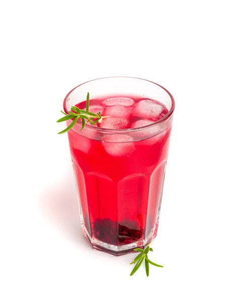 Hibisco Taza Vidrio Aislado Bebida Rosa Seca Rojo Fruta Fría —  Fotos de Stock