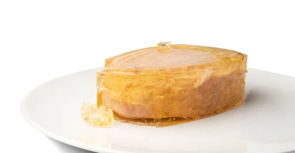 Dosenfleisch Isoliert Schweinefleisch Gelee Konserven Dosenfutter Dosenschinken Offenes Glas Auf — Stockfoto