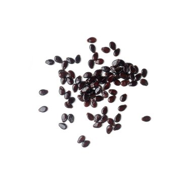 Karpuz tohumları izole, Su Karpuzu Kara Tohum Yığını, Küçük Siyah Çekirdekler, Beyaz Arkaplanda Çiğ Karpuz Tohumları