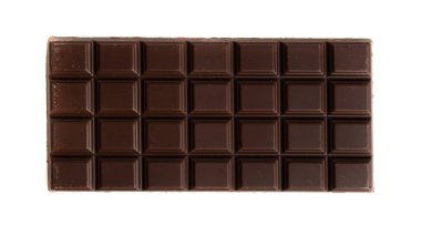 Çukulata Çubuğu İzole edilmiş, Beyaz Arkaplan Görünümünde Folyo Paketlemeden Kare Bölümlerle Tüm Çikolata Bloku