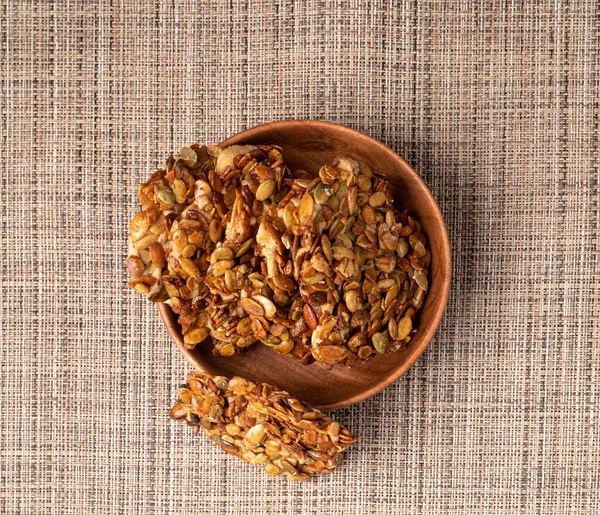 Pumpkin Seeds Cookies Wooden Bowl Pepita Grains Biscuit Healthy Cereal — Stok Foto