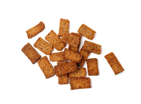 Rye Croutons Isolated Homemade Brown Bread Rusks Crispy Bread Cubes — стоковое фото