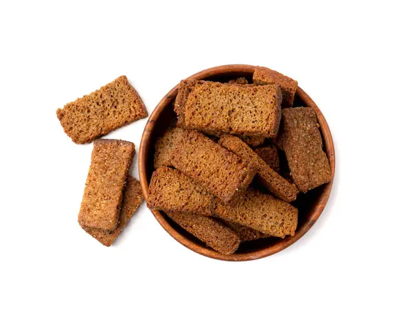 Rye Croutons Isolated Homemade Brown Bread Rusks Crispy Bread Cubes — Stock Photo, Image
