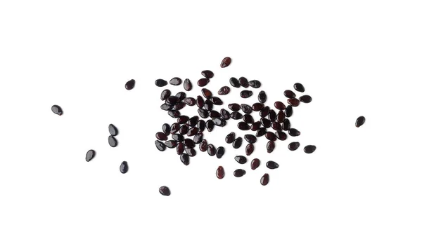ウォーターメロン種子は隔離され ウォーターメロンブラック種子パイル 小さな黒いカーネル 白い背景の生の散乱されたスイカの種子 — ストック写真
