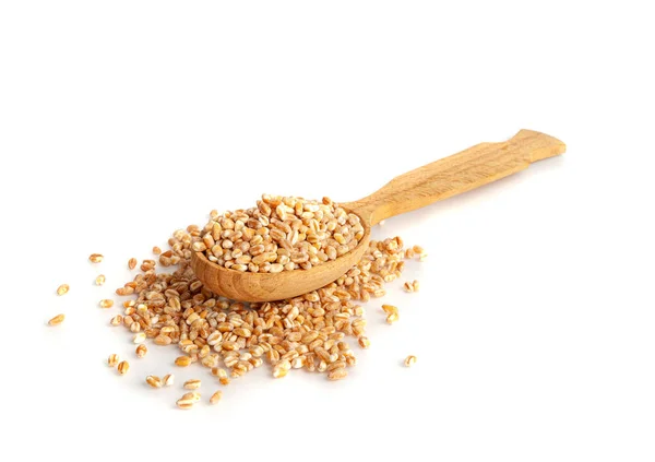 Wheat Grains Wood Scoop Isolated Barley Pile Dry Cereal Seeds — Stock Photo, Image