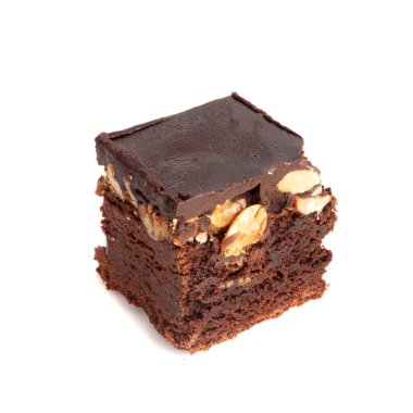 Nut Brownie, Ev Yapımı Alman Çikolatalı Pastası, Çikolatalı Fıstıklı Kek, Brownie Square Parçası Beyaz Arkaplan