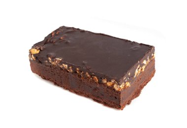 Nut Brownie, Ev Yapımı Alman Çikolatalı Pastası, Çikolatalı Fıstıklı Kek, Brownie Square Parçası Beyaz Arkaplan