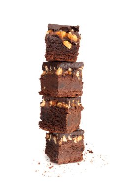 Nut Brownie, Ev Yapımı Alman Çikolatalı Pastası, Çikolatalı Fıstıklı Kek, Brownie Square Parçası Beyaz Arkaplan