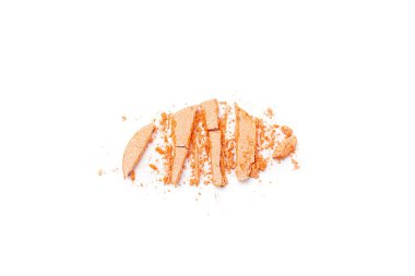 Kırık Göz Gölgesi İzole Edilmiş, Parçalanmış Makyaj Paleti Ezilmiş Doğal Parıltı Rengi, Beyaz Arkaplanda Kozmetik Makyaj Kırıntıları