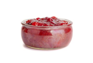 Yabanmersini Reçeli Smear, Lingonberry Sosu, Kırmızı Marmelat Splash, Kızılcık Jölesi, Cowberry Confiture Smudge, Şurup Lekesi, Çilek Sosu Damlaları, Beyaz Arkaplandaki Dökülen Kızılcık Reçeli