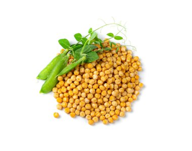 Dry Yellow and Fresh Green Peas Isolated, Whole Pea Pile, Raw Legume, Protein Source, Healthy Vegan Food, Dry Yellow Peas on White Background