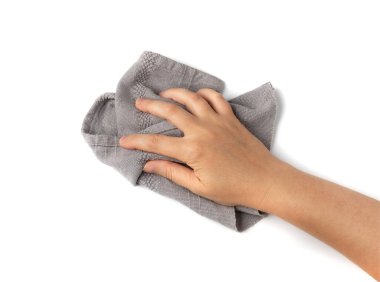 Gri keten peçete yalıtılmış, Vintage Katlanmış Masa örtüsü, Doğal Tekstil, Beyaz Arkaplanda Keten Peçete