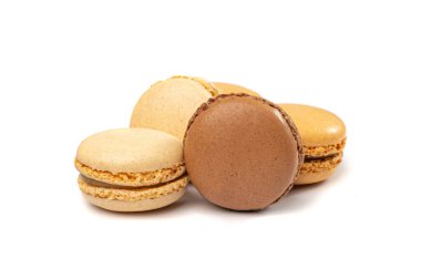 Macaron Cake Isolated, Macaroon Cookie, Almond Meringue, Sweet Macaroons, Colorful French Dessert on White Background