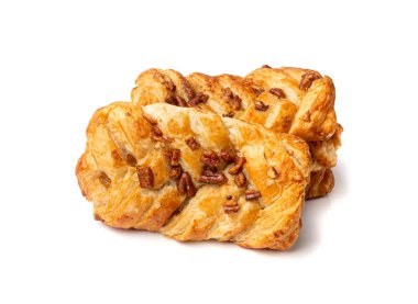 Maple Pecan Puff Pastası İzole, Akçaağaç şurubu ve fındıklı Danimarka Pastaları, Kahvaltı Fırını, Beyaz Arkaplanda Pate Feuilletee