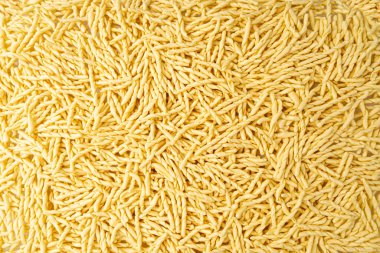 Çiğ Trofie Pasta Doku Arkaplanı, Kuru İtalyan Makarna Düzeni, Geleneksel Genoa Gıda, Çiğ Erişte Mokup, Modern Ligurian Mutfağı, Metin İçin Kopya Alanı olan Trofie Pasta