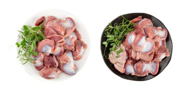 Yalıtılmış Kümes Hayvanları, Çiğ Tavuk Mide, Kümes Hayvanları, Taze Hindi Mide, Beyaz Arkaplanda Tavuk Gizzard