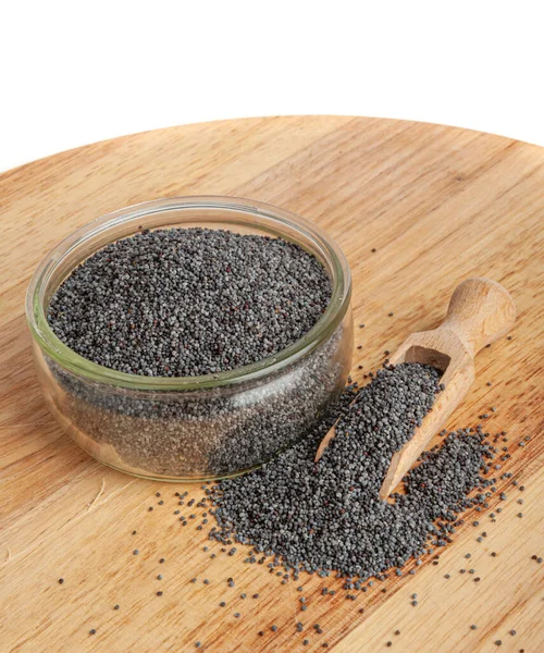 Poppy Seed in Bowl, Blue Poppyseed Pile in Wood Spoon, Small Culinary Grains, Tiny Seeds, Oilseed Sprinkles for Cooking, Poppy Seed on Wooden Rustic Background