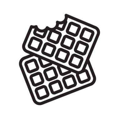 Isırılmış Belçika Waffle Simgesi, Waffle Kurabiye Sembolü, Yumuşak Belçika Waffle Hattı Logosu, Kare Wafer Bisküvisi Beyaz Arkaplanda Kahvaltı Silueti, Vektör Resimleri