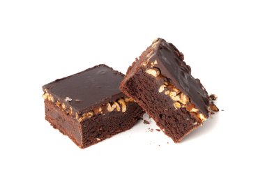 Nut Brownie, Ev Yapımı Alman Çikolatalı Pastası, Çikolatalı Fıstıklı Kek, Brownie Square Parçası Beyaz Arkaplan