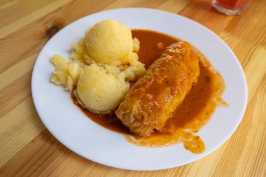 Lahana Rolls with Püre Patates, Lahana Yuvarlak Köfte ve Pirinç, Geleneksel Polonya Golabki, Golubtsy, Alman Mutfağı, Bavyera Gıda