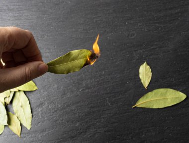 Kuru Koyak Yaprakları Yanar, Laurel Yaprakları Yanar, Doğal Baharatlı Bayrak Alev, Tütsü Dezenfekte, Aromatik Baharat, Dry Bay Yaprakları Kapalı